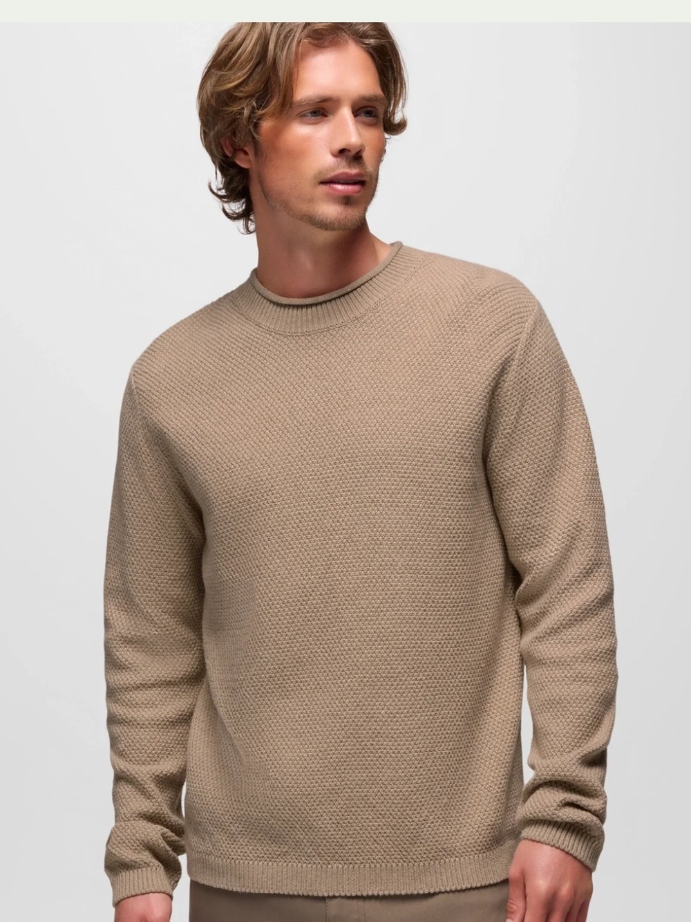 Prana Forest Hill Sweater Oatmeal Heather Men’s Roll Neck 100% Cotton Medium